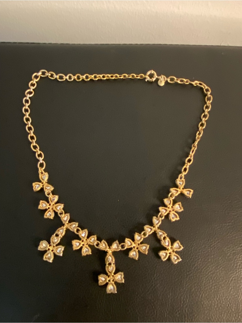 J. Crew Gold and Clear Crystal Floral Bib Necklace - Picture 3 of 11
